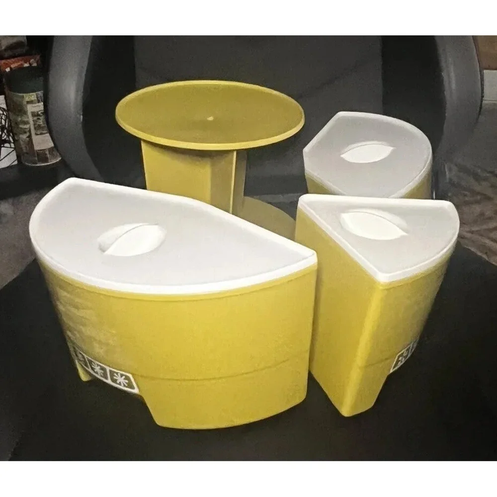 Vintage 70's Rubbermaid Retro Party Plan Canister Lazy Susan Set in Harvest Gold